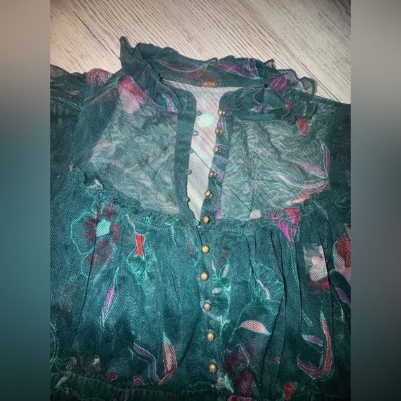 Free People Time For Shine Sheer Floral Ruffle long Sleeve Crop Top XS - Picture 6 of 14